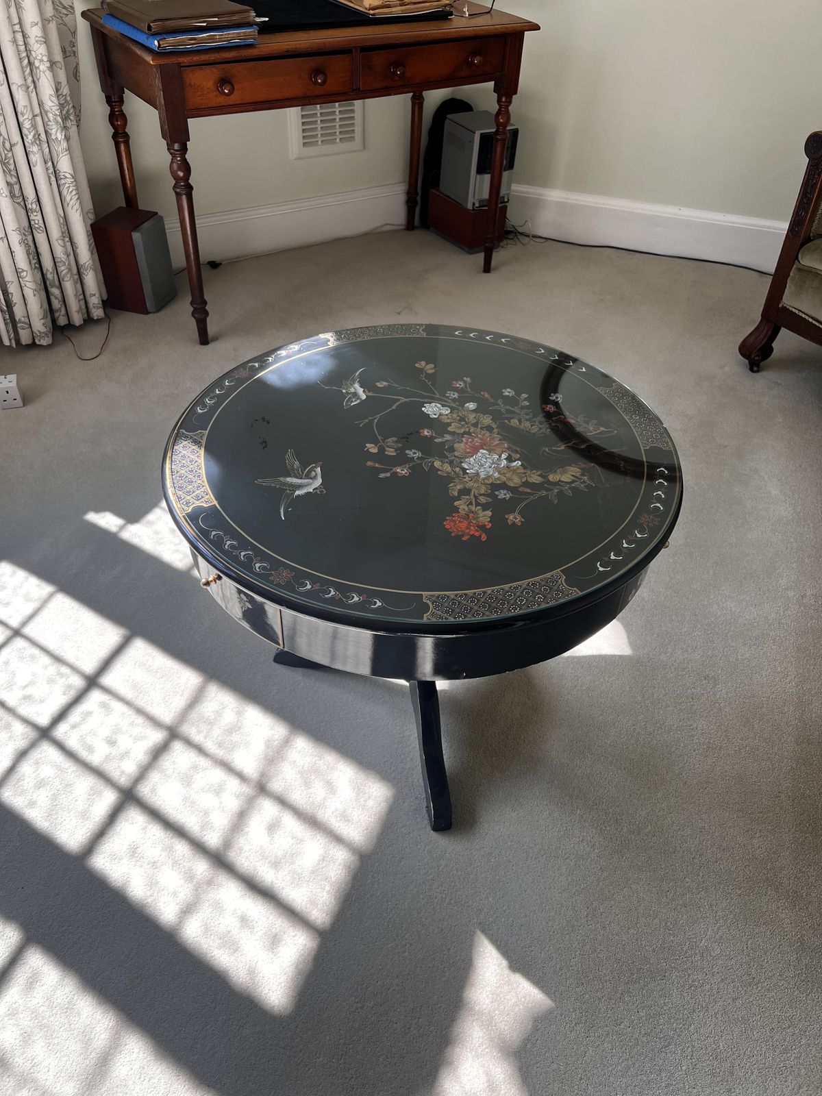Wooden Asian Design Round Coffee Table With Glass Top photo Furniture
