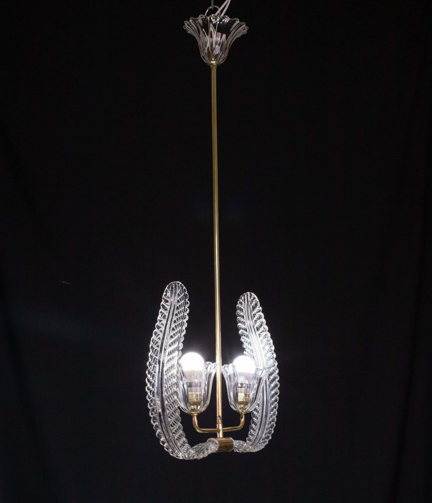 "Angel", 2 Light Chandelier Or Pendant Lamp By Barovier & Toso, 1940s photo for sale