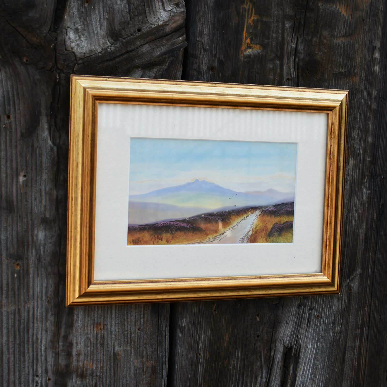 Antique S. Miller Moorland Moody Landscape Dartmoor Devon Watercolour Painting photo vintage