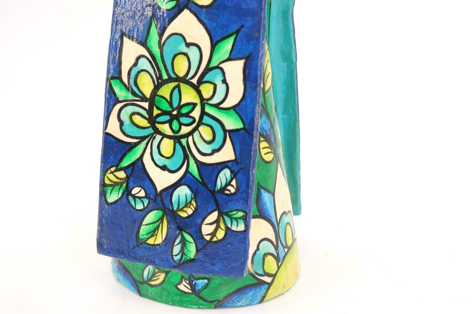 Mexican Folk Art Paper Mache Bird Candle Holder Signed Abelardo Ruiz, 1970s / Mexico, Blue, Candleholder, Anthropomorphic photo 89.0
