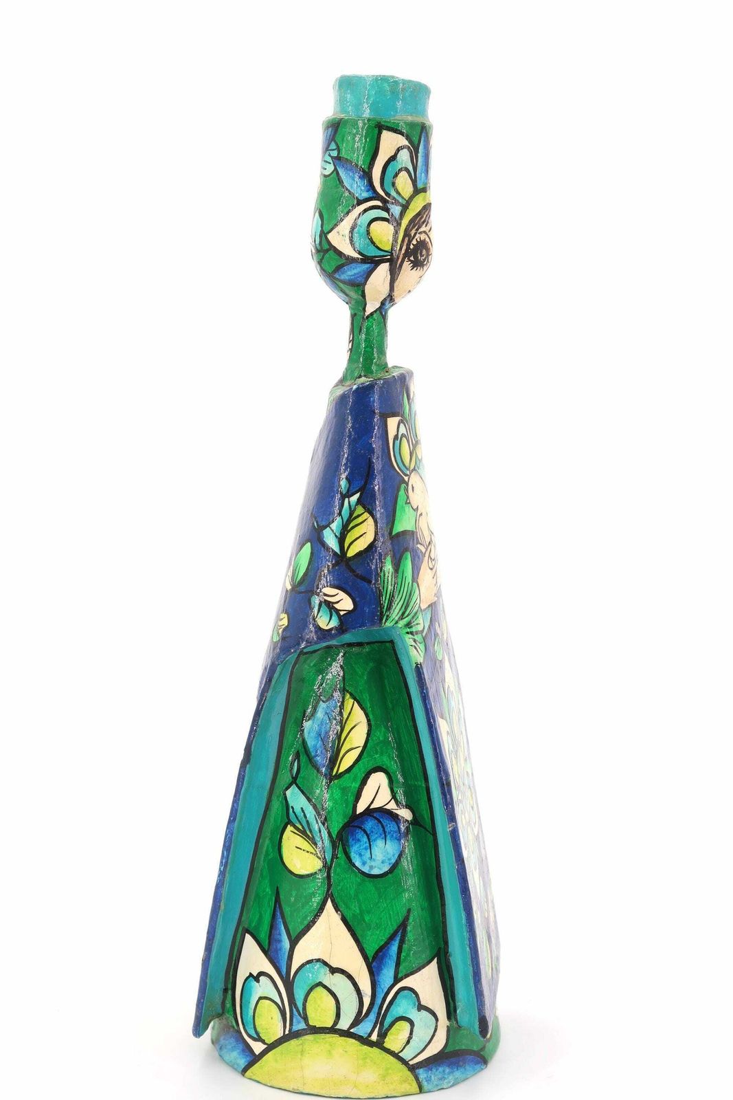 Mexican Folk Art Paper Mache Bird Candle Holder Signed Abelardo Ruiz, 1970s / Mexico, Blue, Candleholder, Anthropomorphic photo vintage