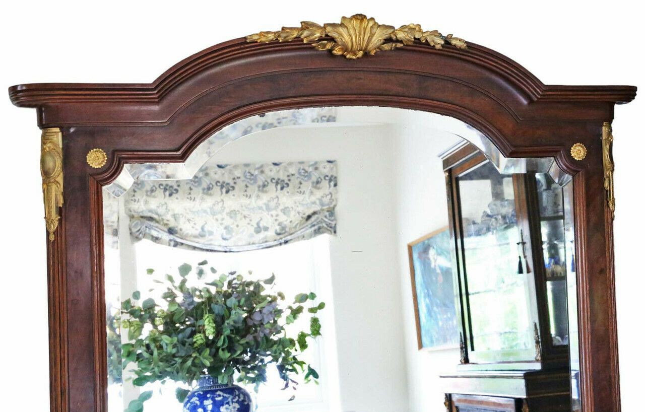 Antique Very Large Early 20th Century Mahogany & Walnut Floor Wall Mirror – High Quality Ornate Design photo furniture