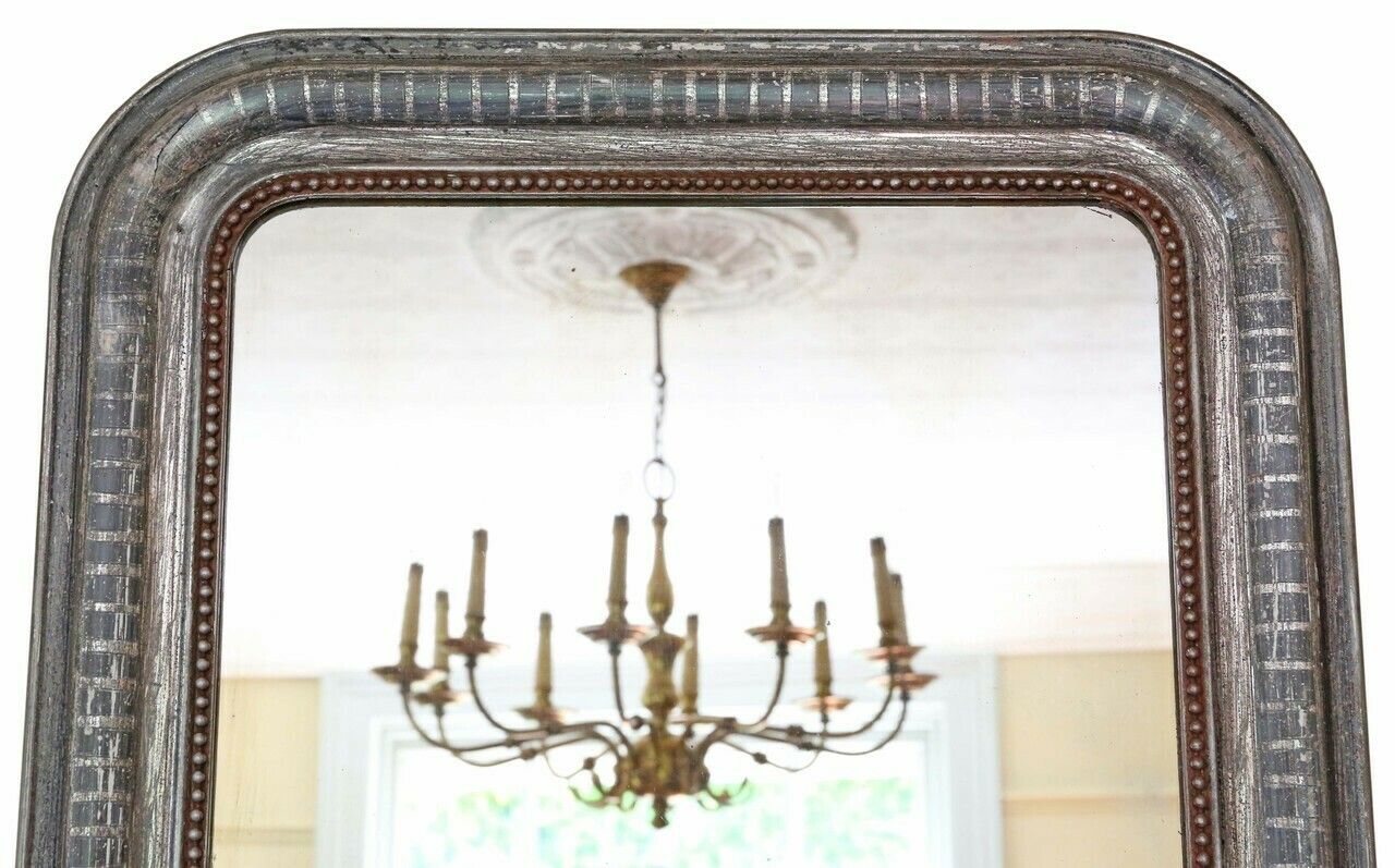 Antique Large 19th Century Silver Gilt Overmantle Wall Mirror – High Quality Simple Design photo furniture
