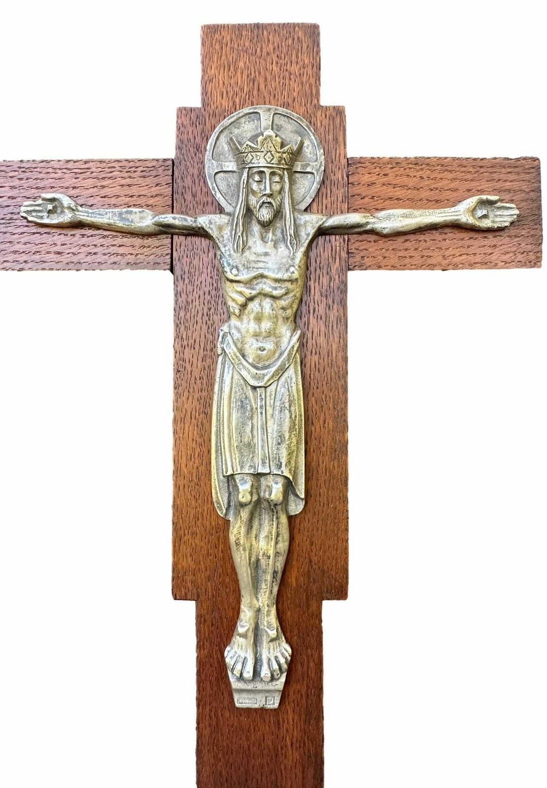 French Antique Carved Wood Silver Metal Wall Crucifix Cross photo furniture