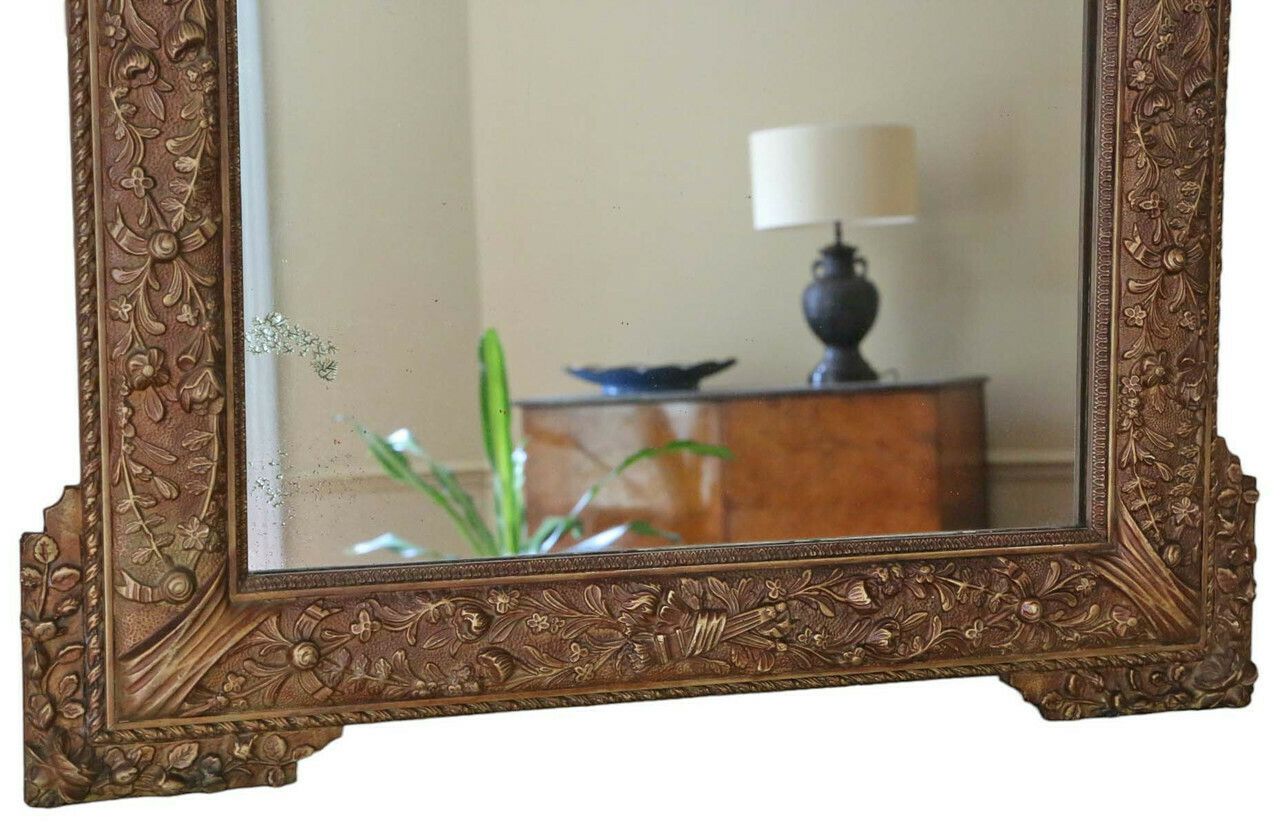 Antique Large C1900 Gilt Overmantle Wall Mirror Quality Ornate Design photo for sale