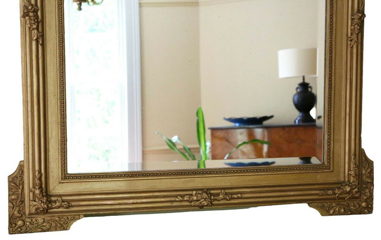Antique Large C1900 Gilt Overmantle Wall Mirror High Quality Ornate Design photo for sale