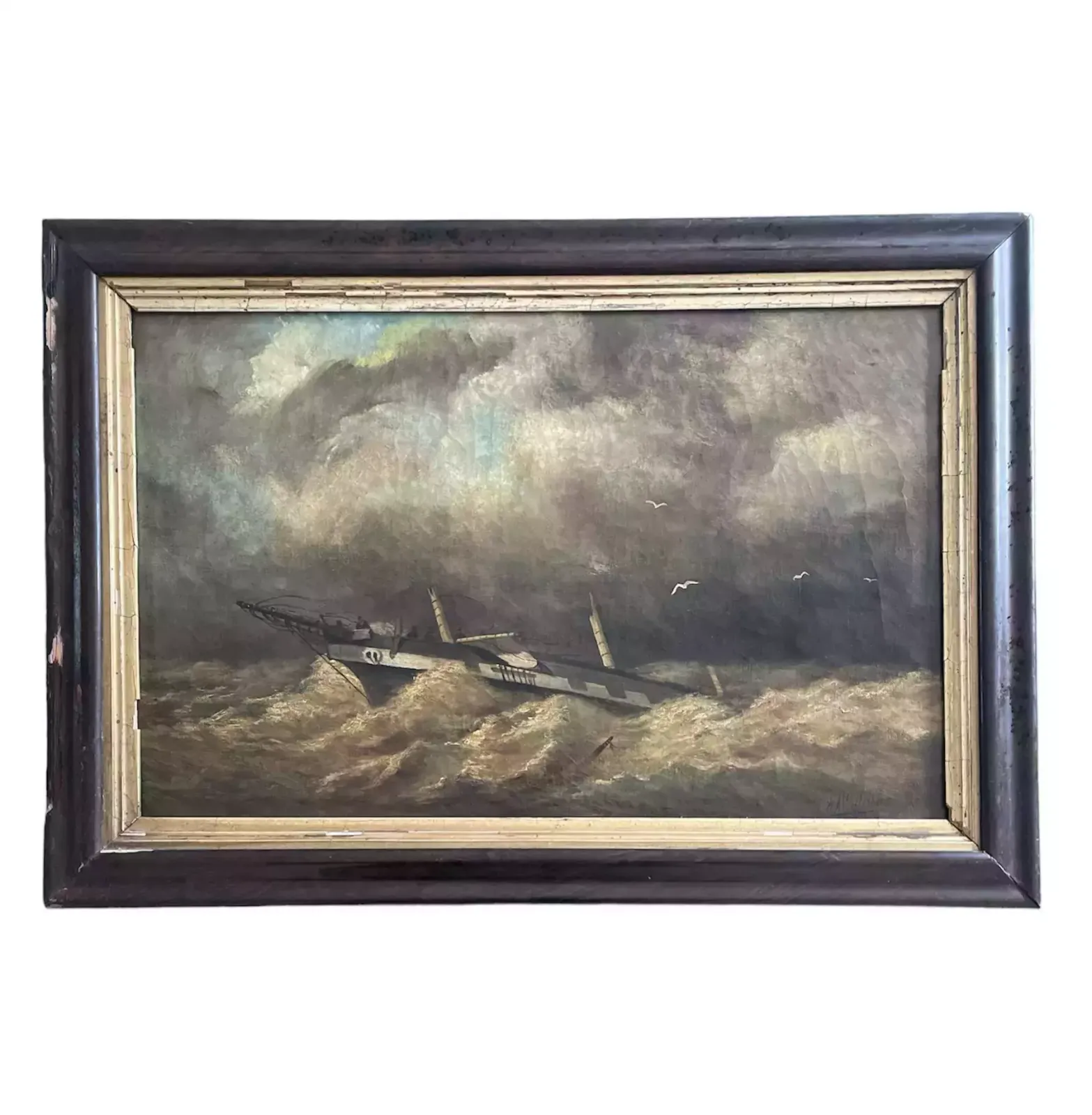 German School, Oil On Canvas, Scene Of A Shipwreck, Indistinctly Signed, Dated 1840. photo vinterior