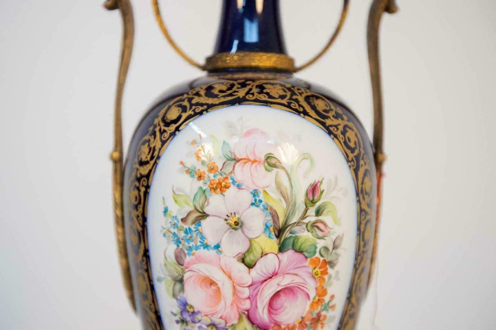French Blue Ceramic Decorative Vases With Floral Motifs photo vinterior