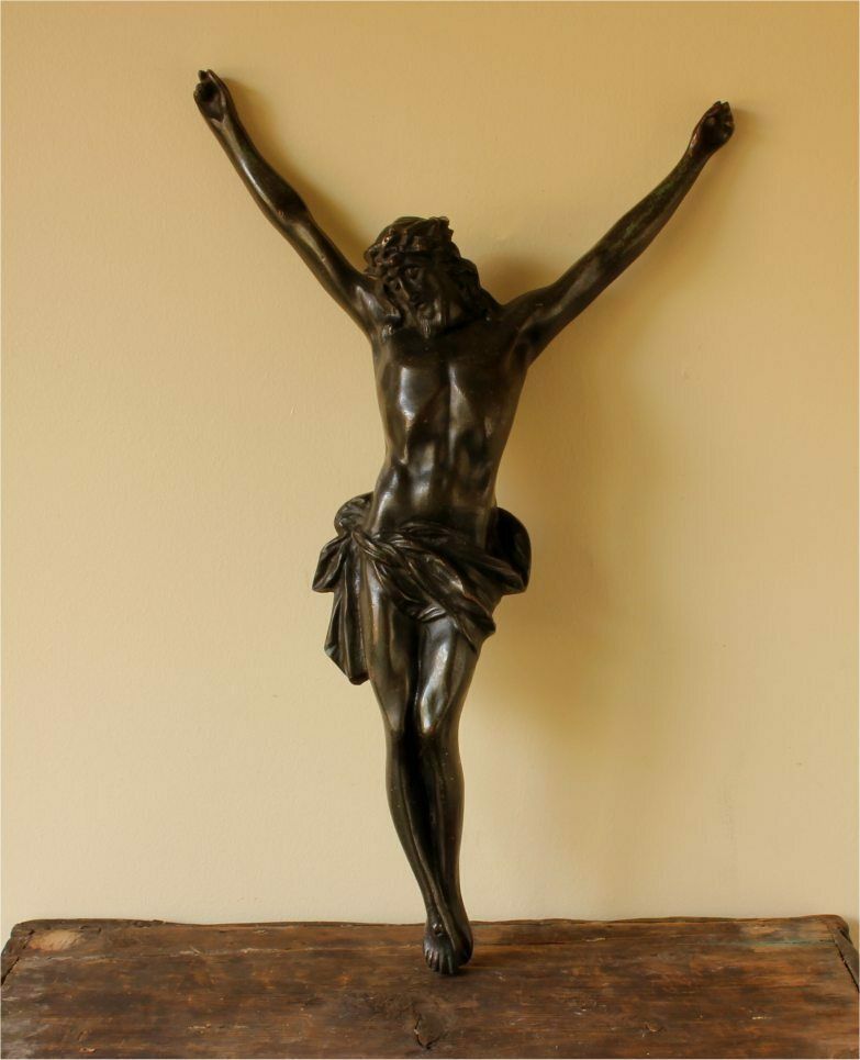 Large Bronze Jesus Christ Figure. 19th Century Corpus Religious Statue. photo vintage