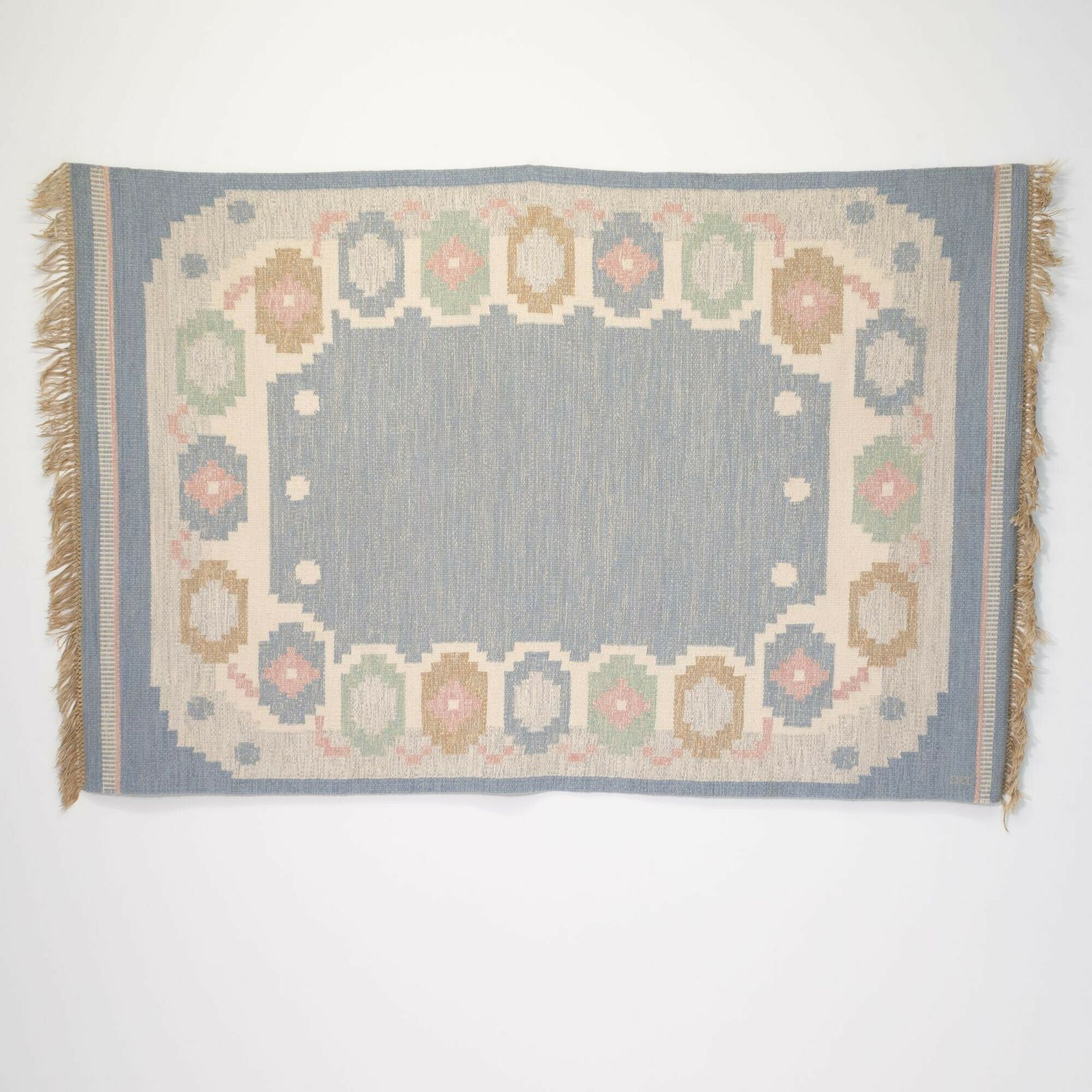 Mid Century Swedish Kilim In Pale Blue Tones