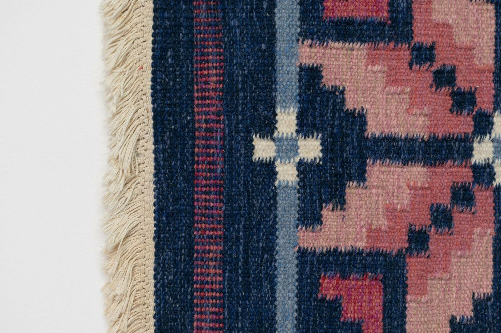 Mid Century Swedish Kilim In Navy And Pink photo vinterior