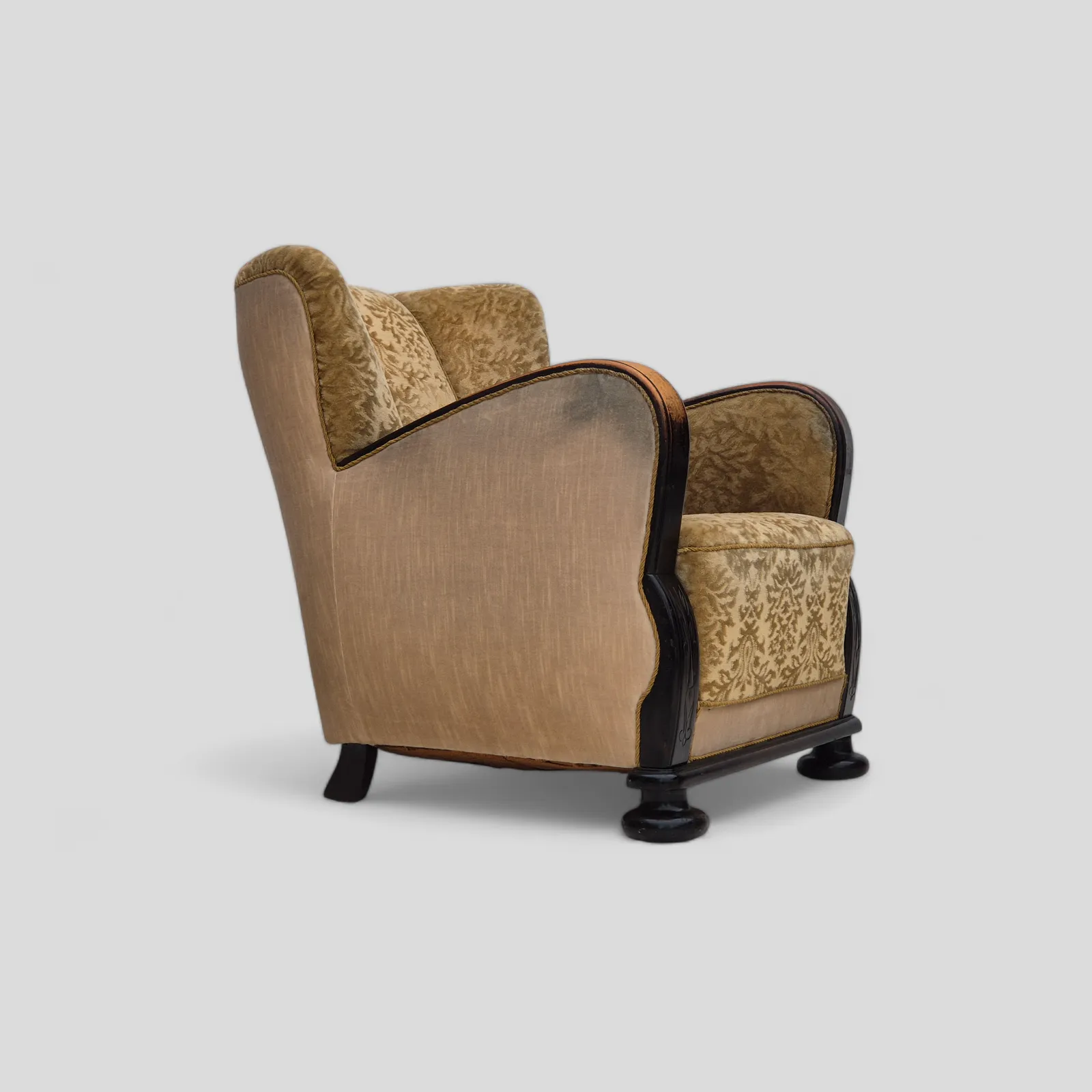 1950s, Danish Vintage Relax Armchair, Furniture Velour, Ash Wood.