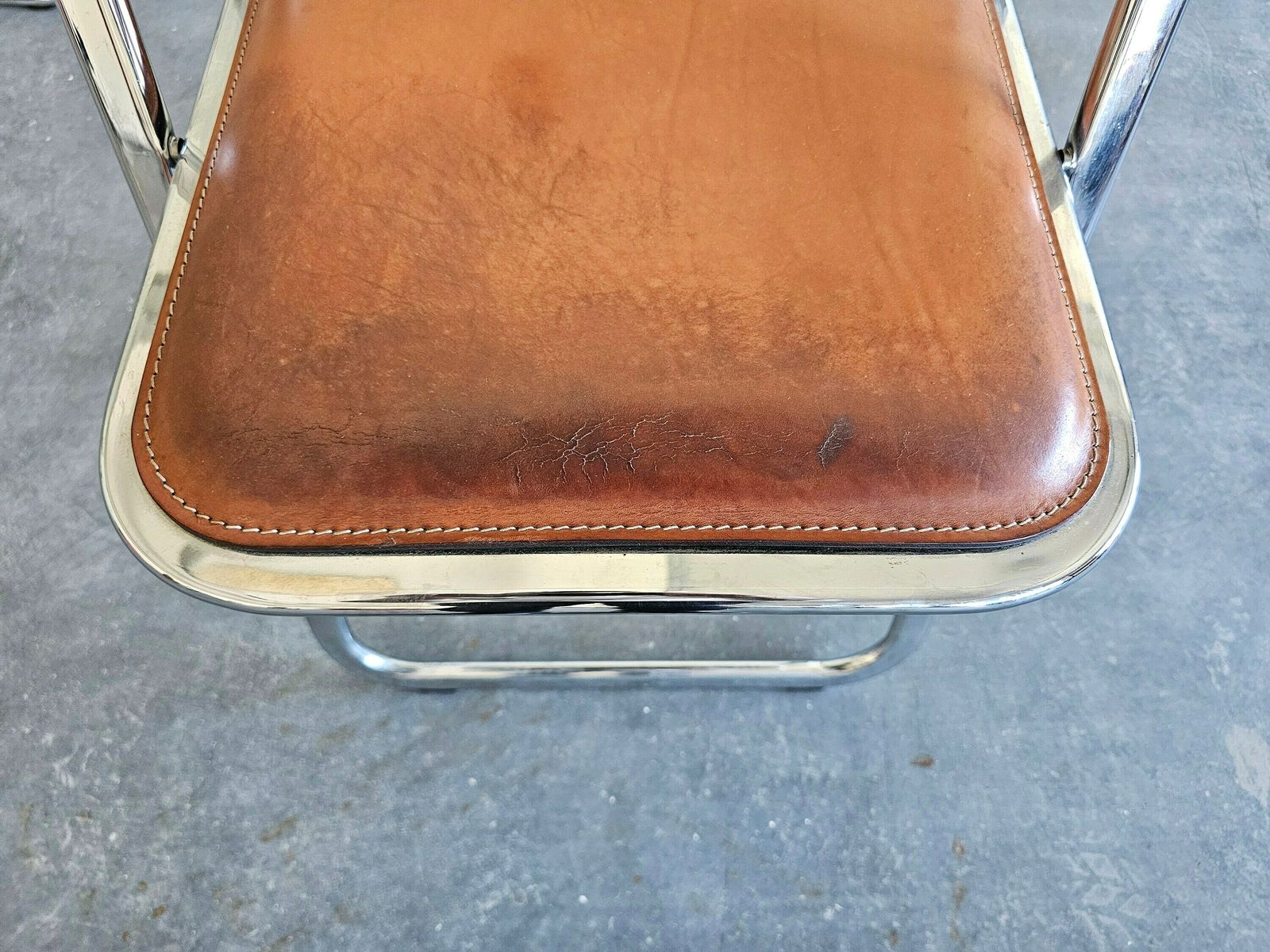 Pair Of Exceptionally Rare Postmodern Folding Chairs By Arrben, Model Tamara, With Cognac Leather // Made In Italy In 1970s photo vintage