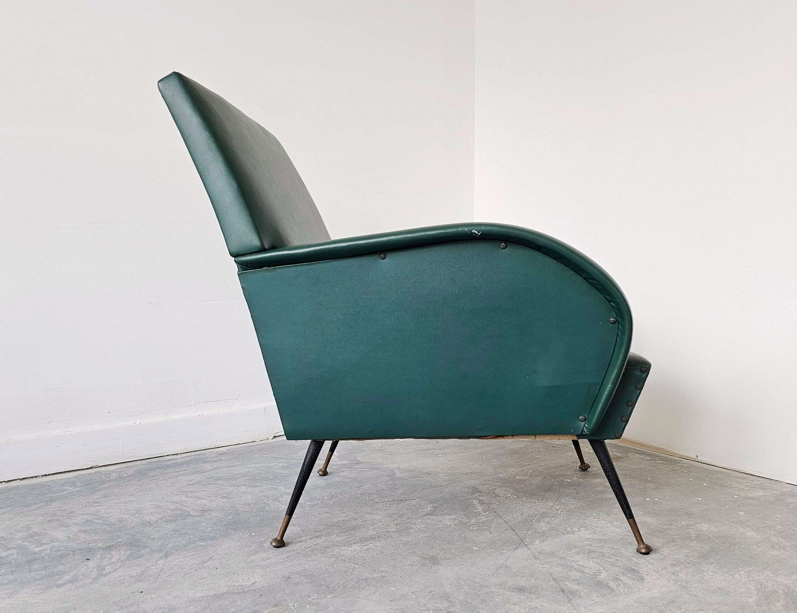 Pair Of Mid Century Modern Armchairs In Style Of Marco Zanuso, Upholstered In Vinyl // Made In Italy In 1950s photo 2000.0