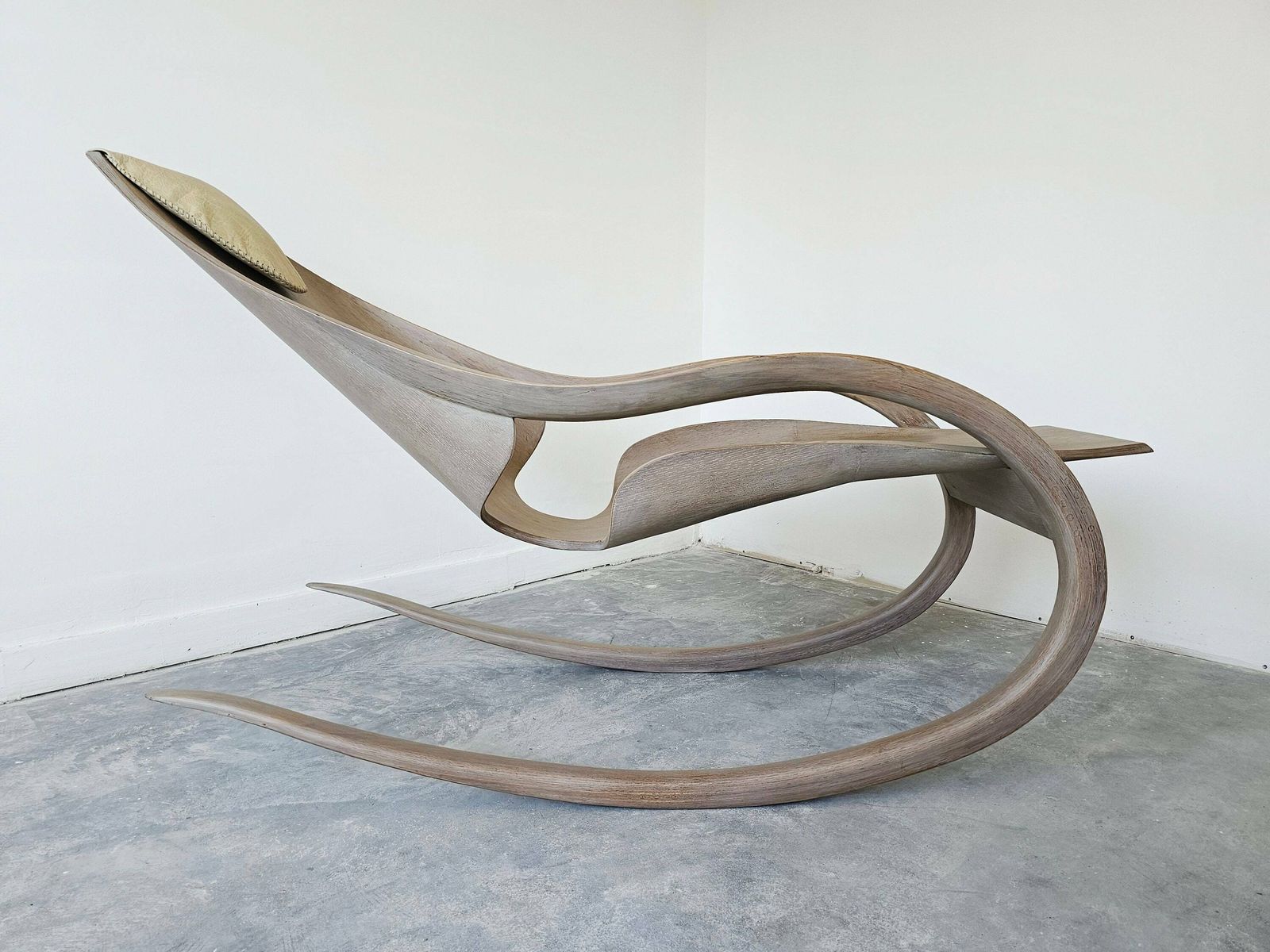 Breathtaking Contemporary Sculptural Rocking Chair Done In Molded Ash Plywood In Style Of Wendell Castle, Handmade And One Of A Kind