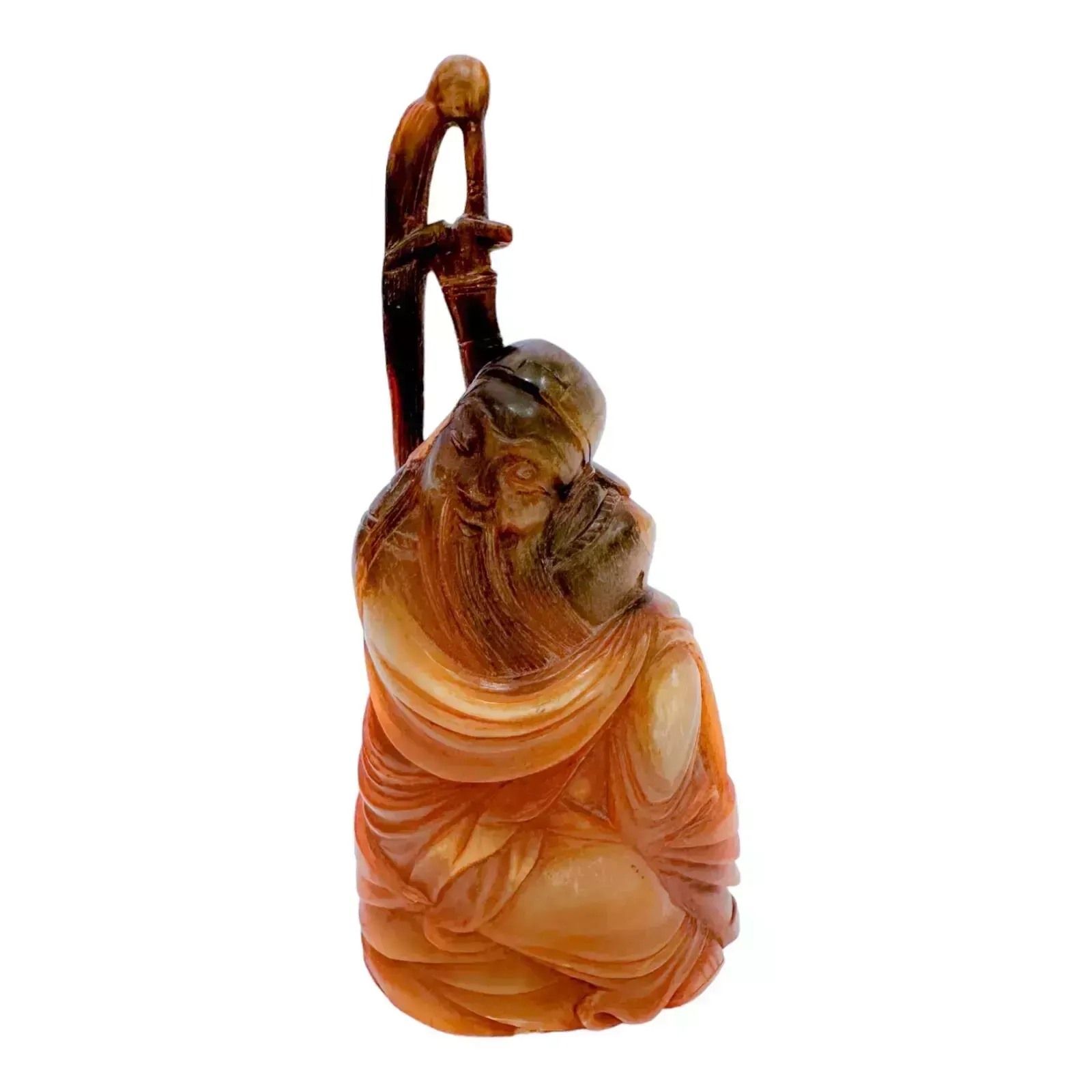 500.0 Antique Chinese Pair Of Immortals / Deities Carving Figurine Staff, C.19 photo