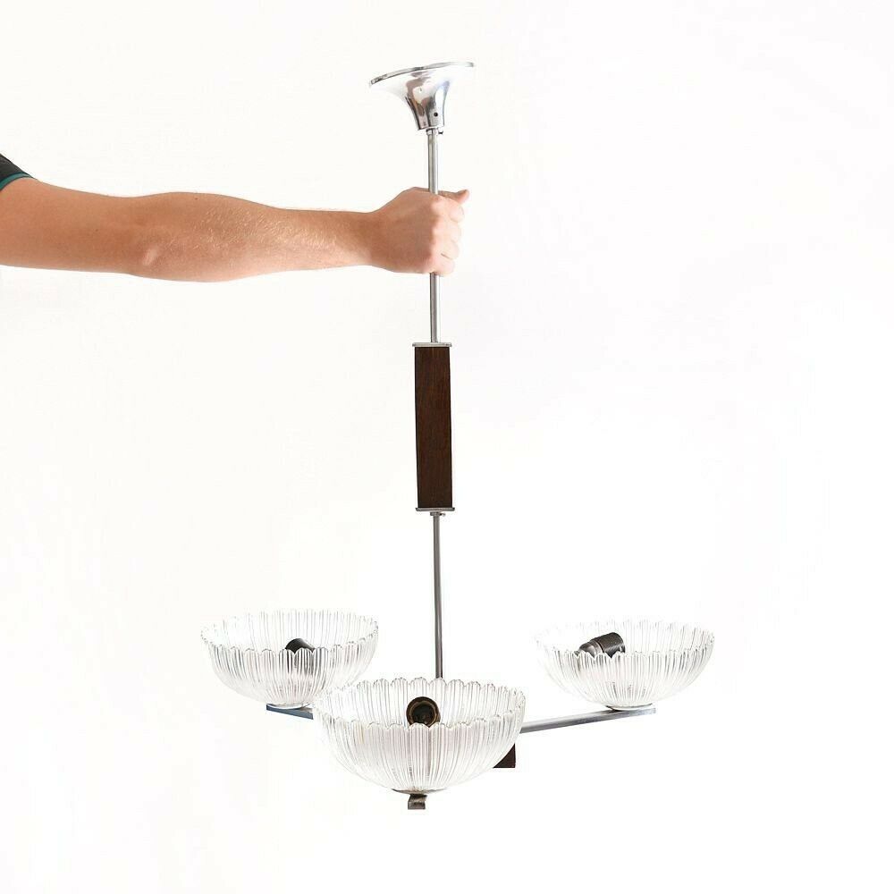Art Deco Ceiling Light In Chrome And Glass, Czechoslovakia 1950s photo buy