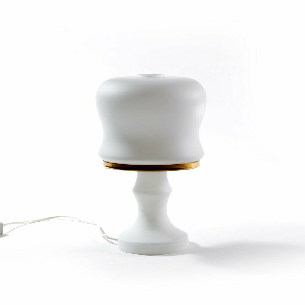 White Glass And Brass Table Lamp By Osvetlovaci Sklo, Czechoslovakia 1970s
