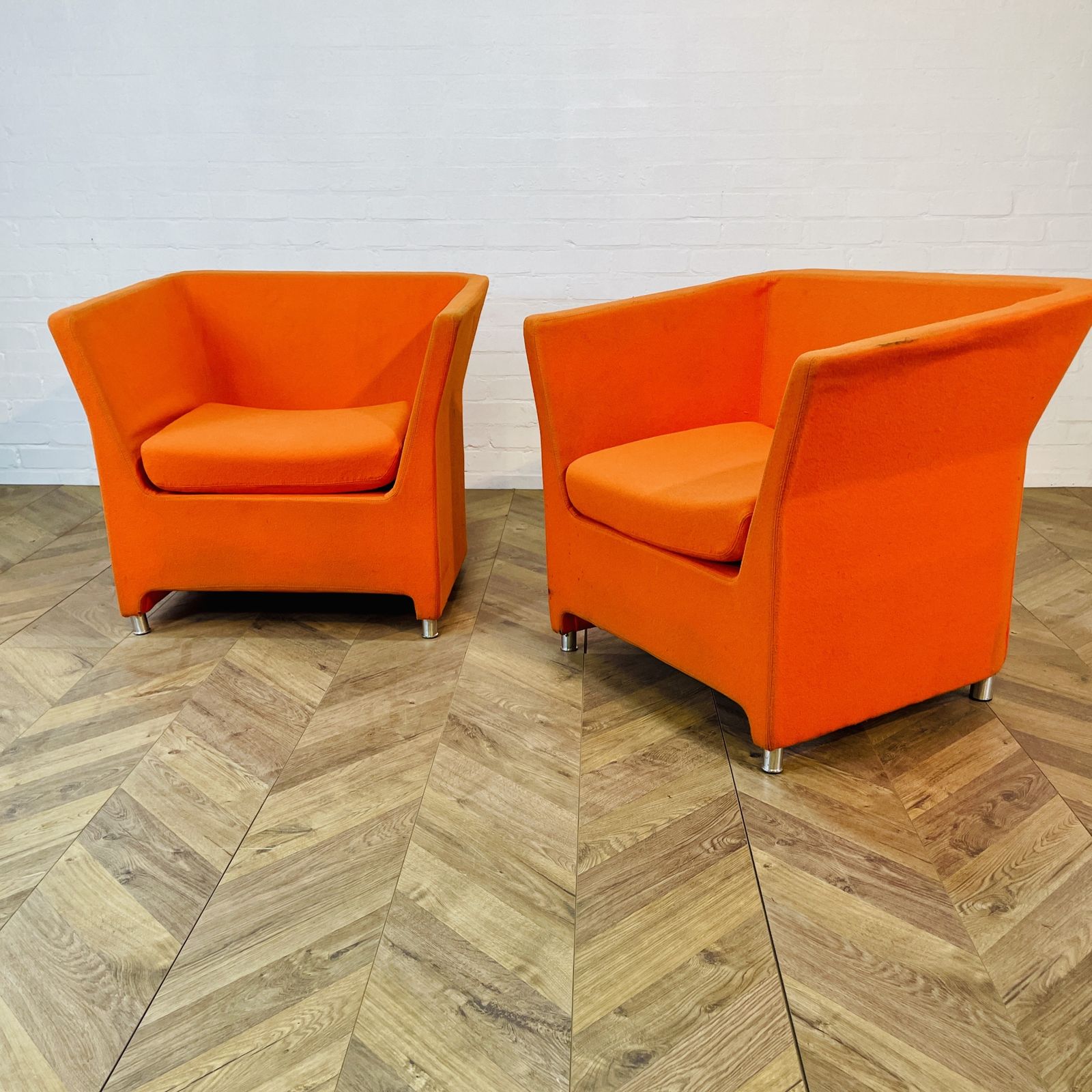 photo for sale Vintage Italian Orange Lounge Chairs, Set Of 2