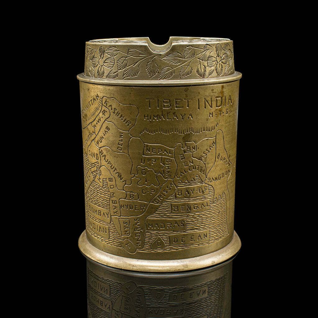 Antique Hand Decorated Cigarette Keeper, Indian, Brass, Tobacco Tin, Victorian photo Home Decor
