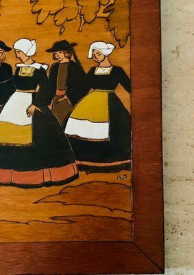 Wood Carved Folk Art Panels, 1940s, Set Of 2 photo vintage