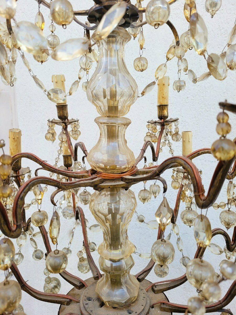 Large Cage Chandelier With Tassels, 18 Lights, Late 19th Early 20th Century photo Lighting