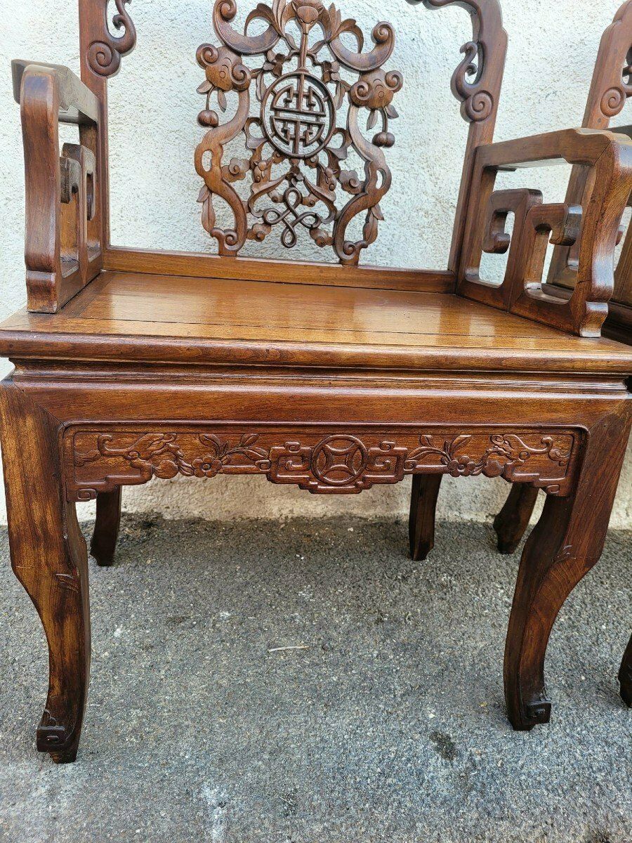 Pair Of Carved Wooden Armchairs, China, Late 19th Early 20th Century photo vintage