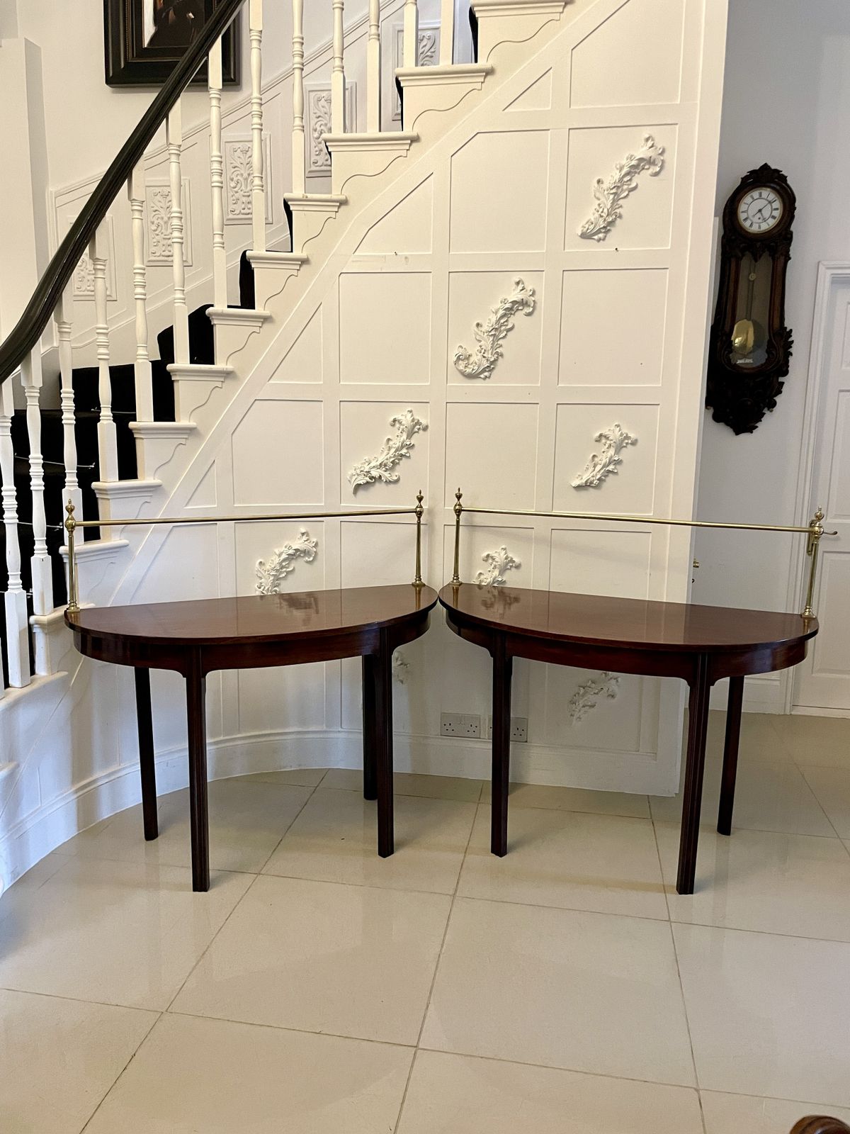 Unusual Pair Of Antique Quality Mahogany Demi Lune Consoles Tables photo Furniture