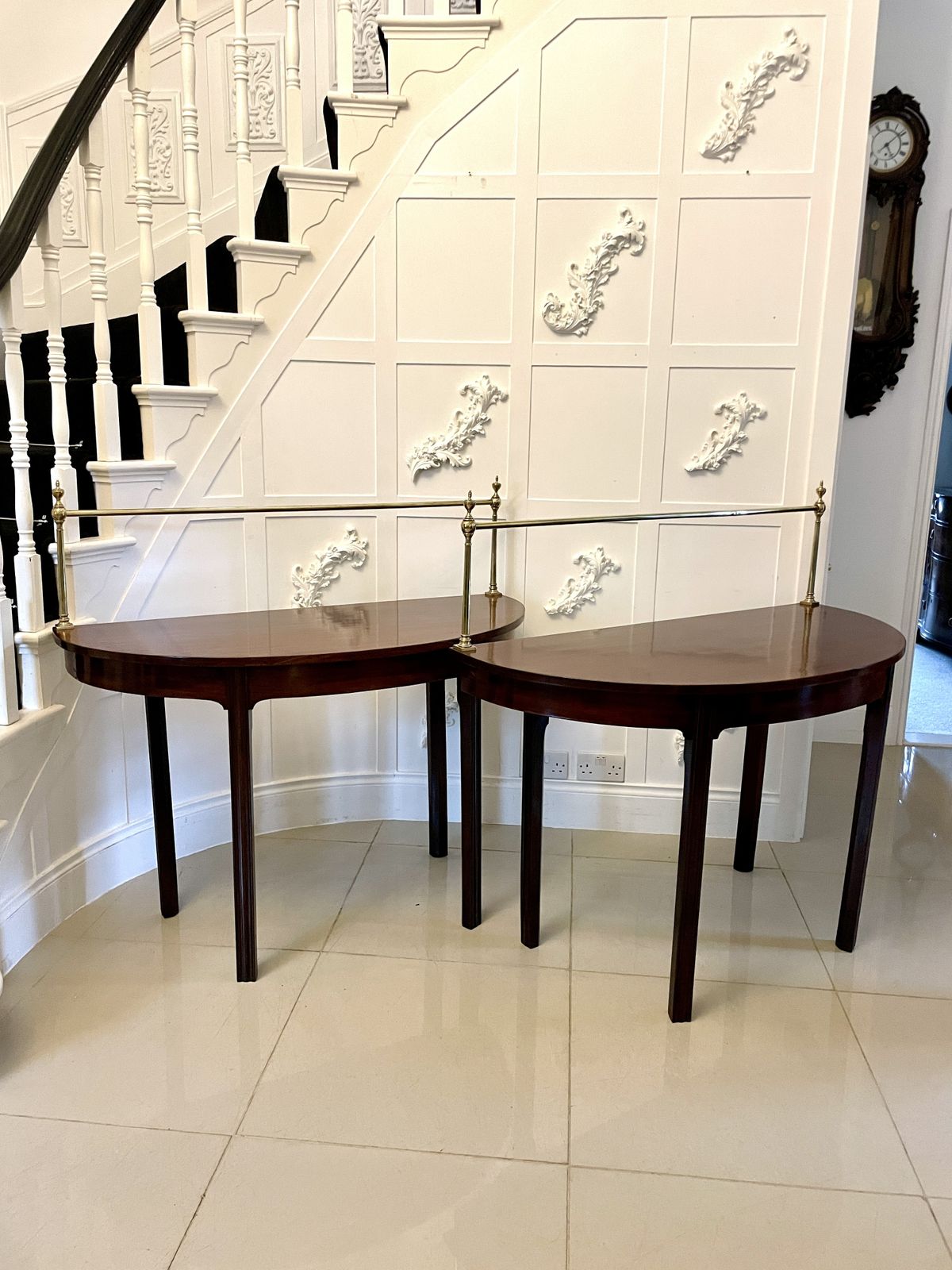 Unusual Pair Of Antique Quality Mahogany Demi Lune Consoles Tables
