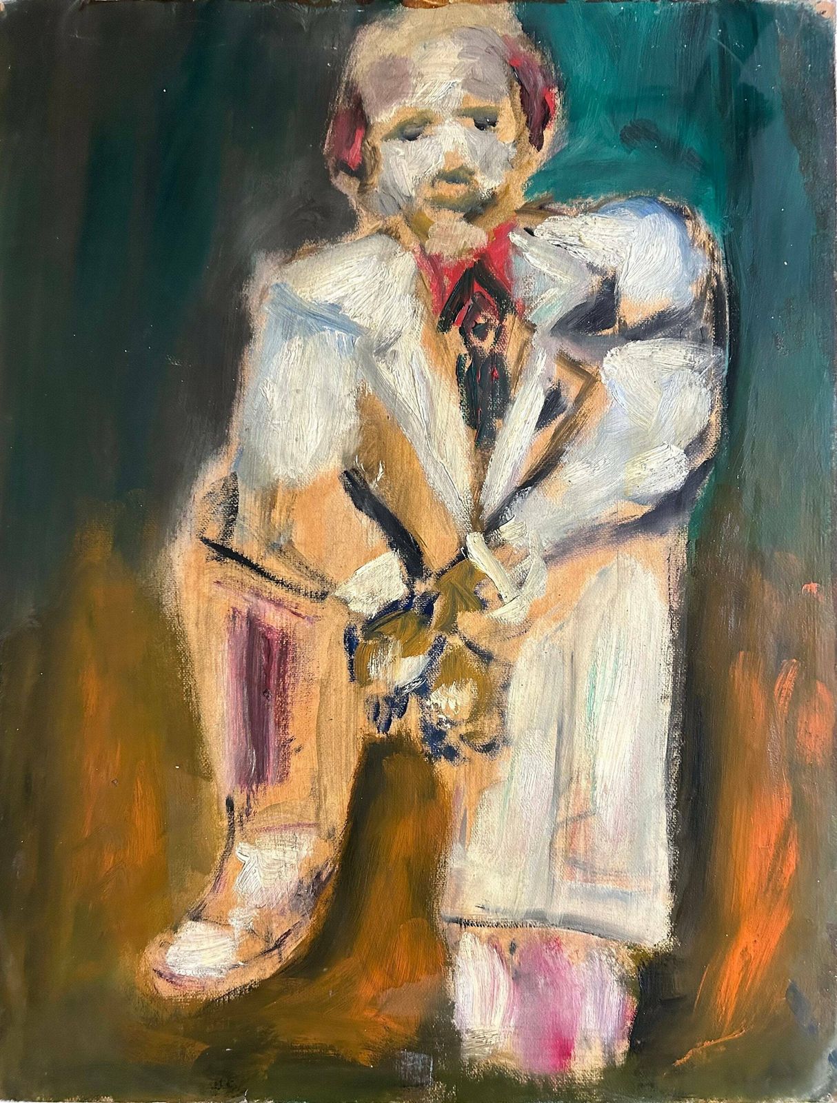 Opvallend Frans Expressionistisch Olieverfportret Op Doek Uit De Jaren 1940 – Heer Met Stropdas photo for sale