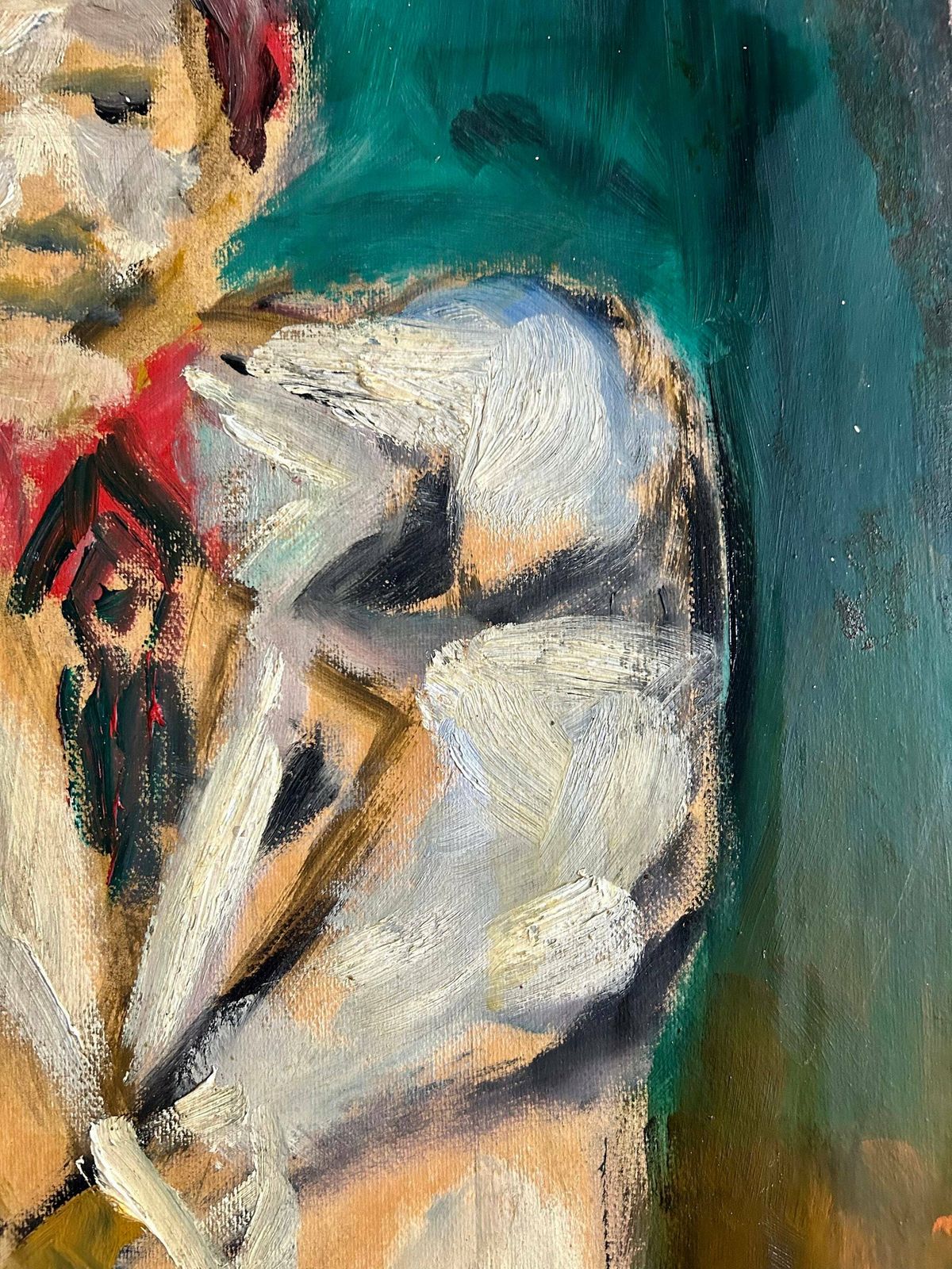 Striking 1940s French Expressionist Oil Painting On Canvas Portrait Of A French Gentleman In A Tie photo buy