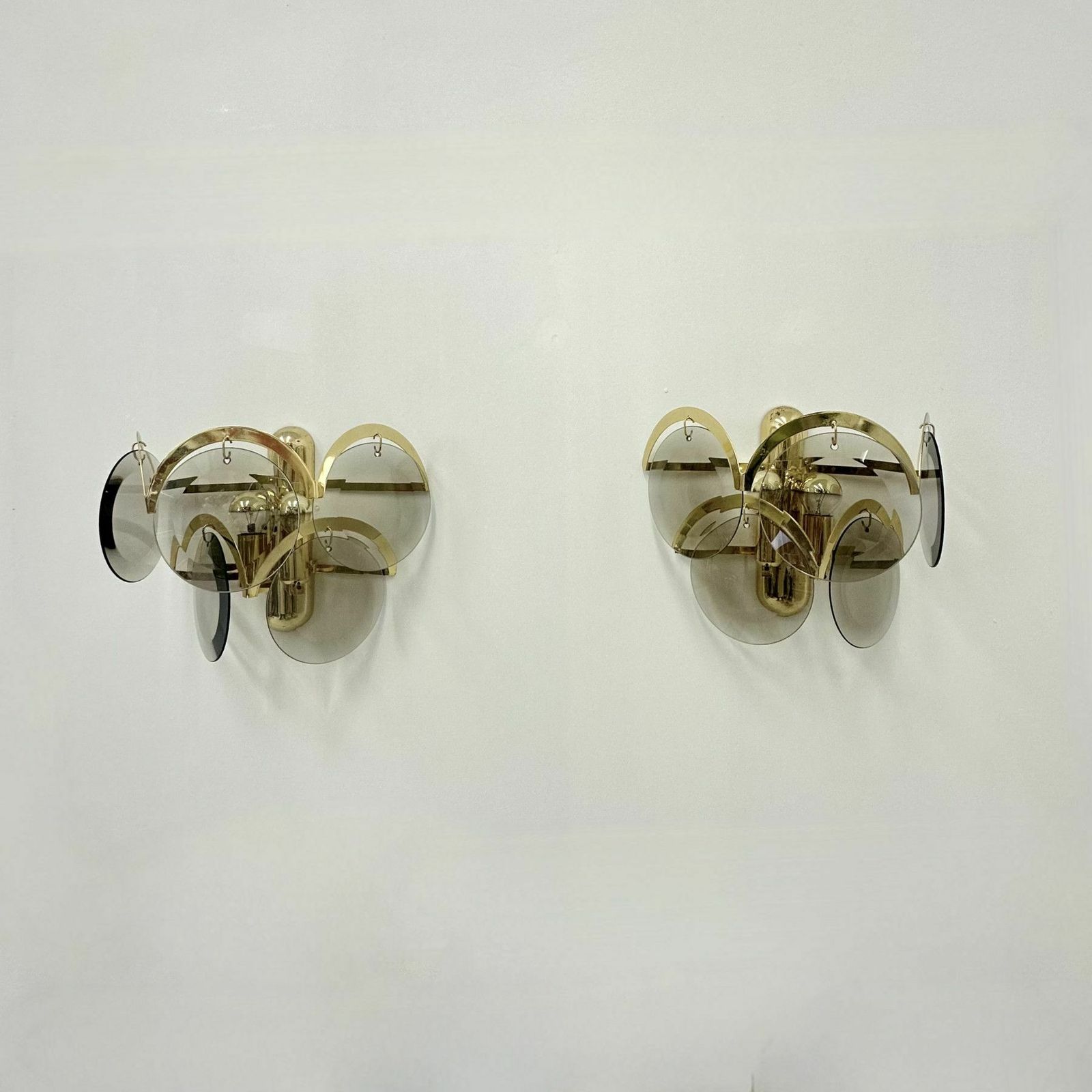 Pair Of Sciolari Sconces Smoked Glass , 1970s Wall Lamps photo vintage