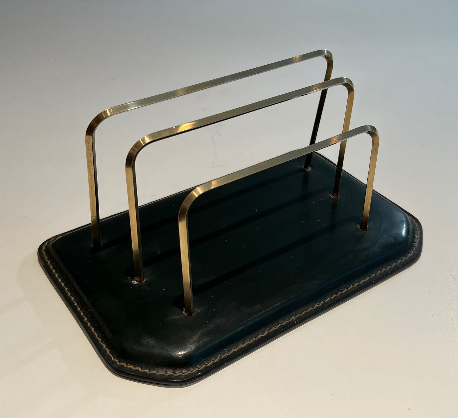 Dark Green Cellier Quilted Leather Desk Set In Jacques Adnet Style photo vintage