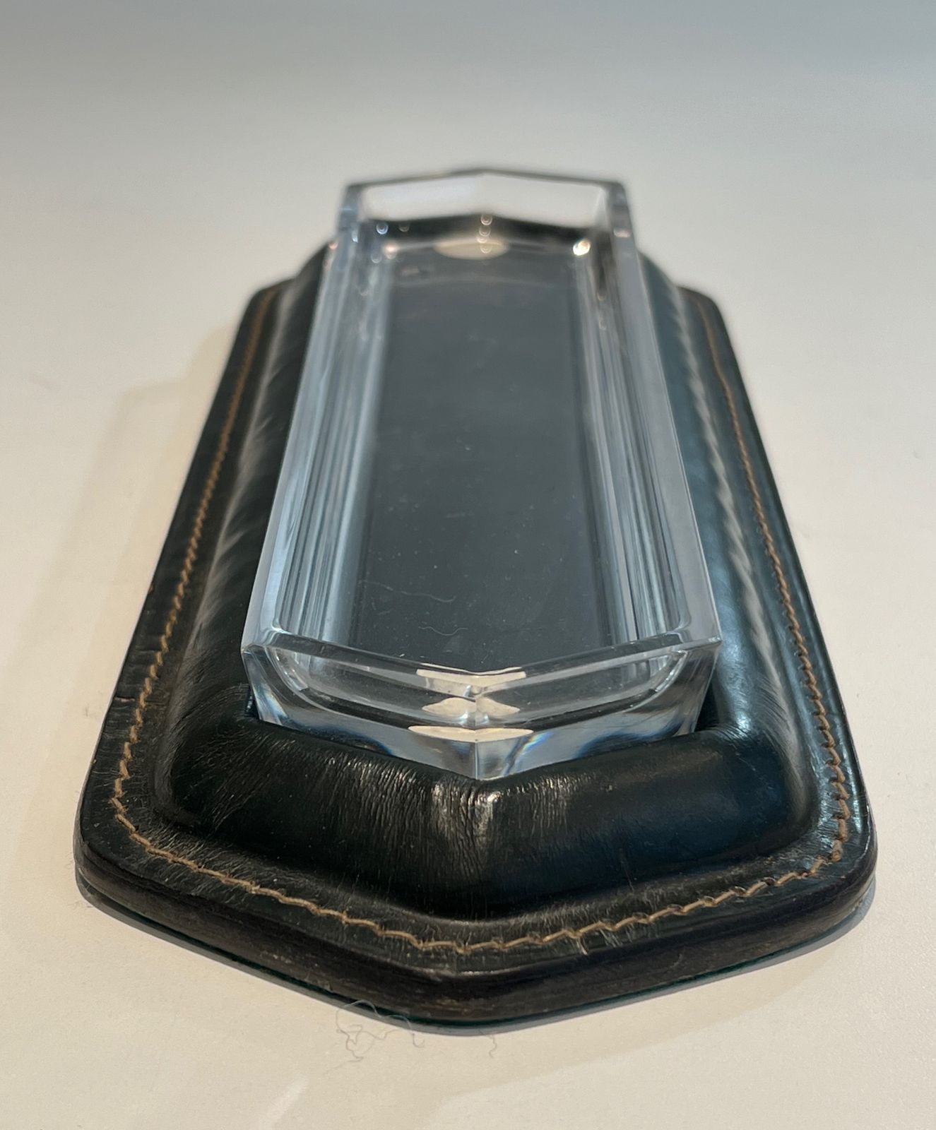 Cellier Stitched Dark Green Leather Pen Holder In The Style Of Jacques Adnet photo 380.0