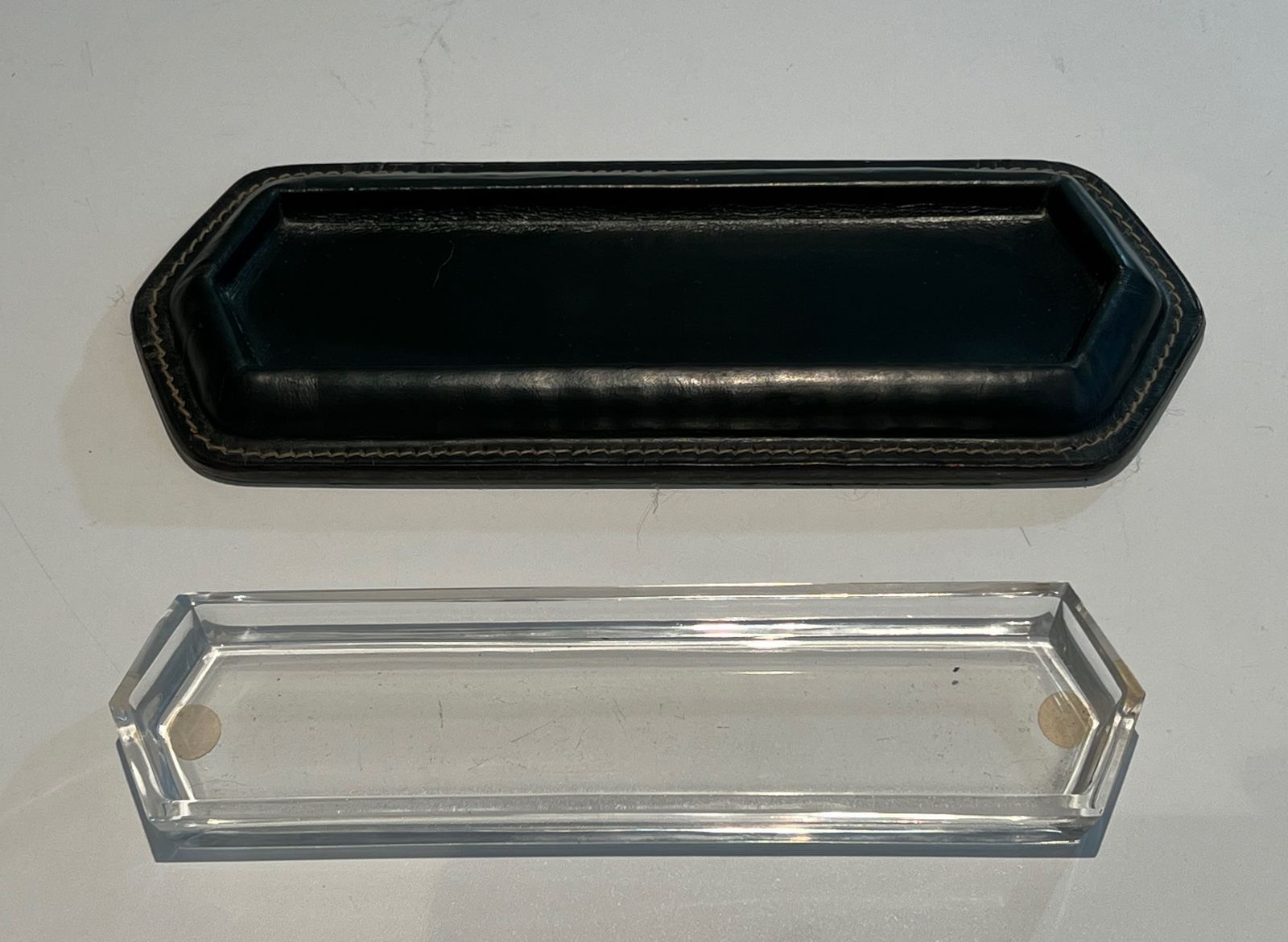 photo buy Cellier Stitched Dark Green Leather Pen Holder In The Style Of Jacques Adnet