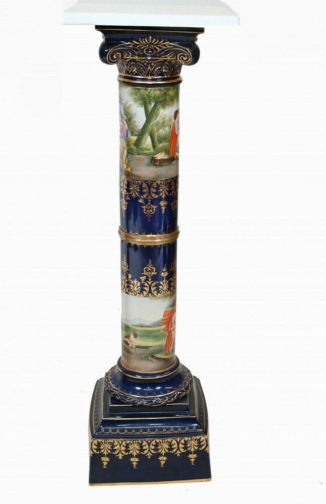 Pair French Porcelain Pedestal Stands Paris Sevres Tables photo vinterior