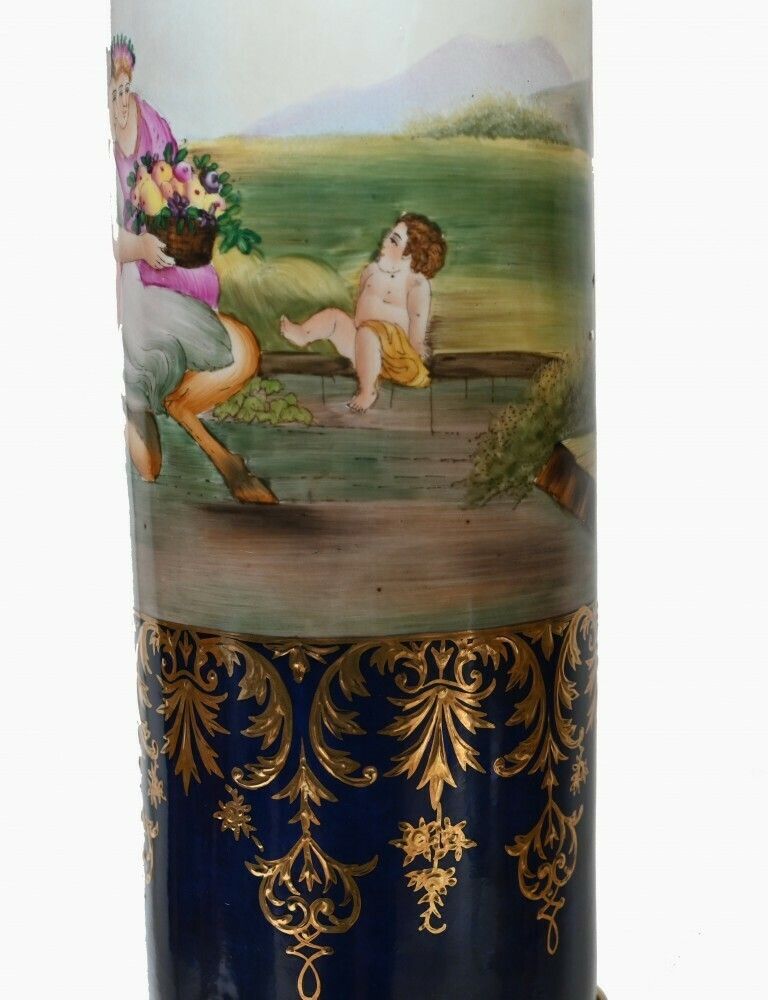 Pair French Porcelain Pedestal Stands Paris Sevres Tables photo vintage