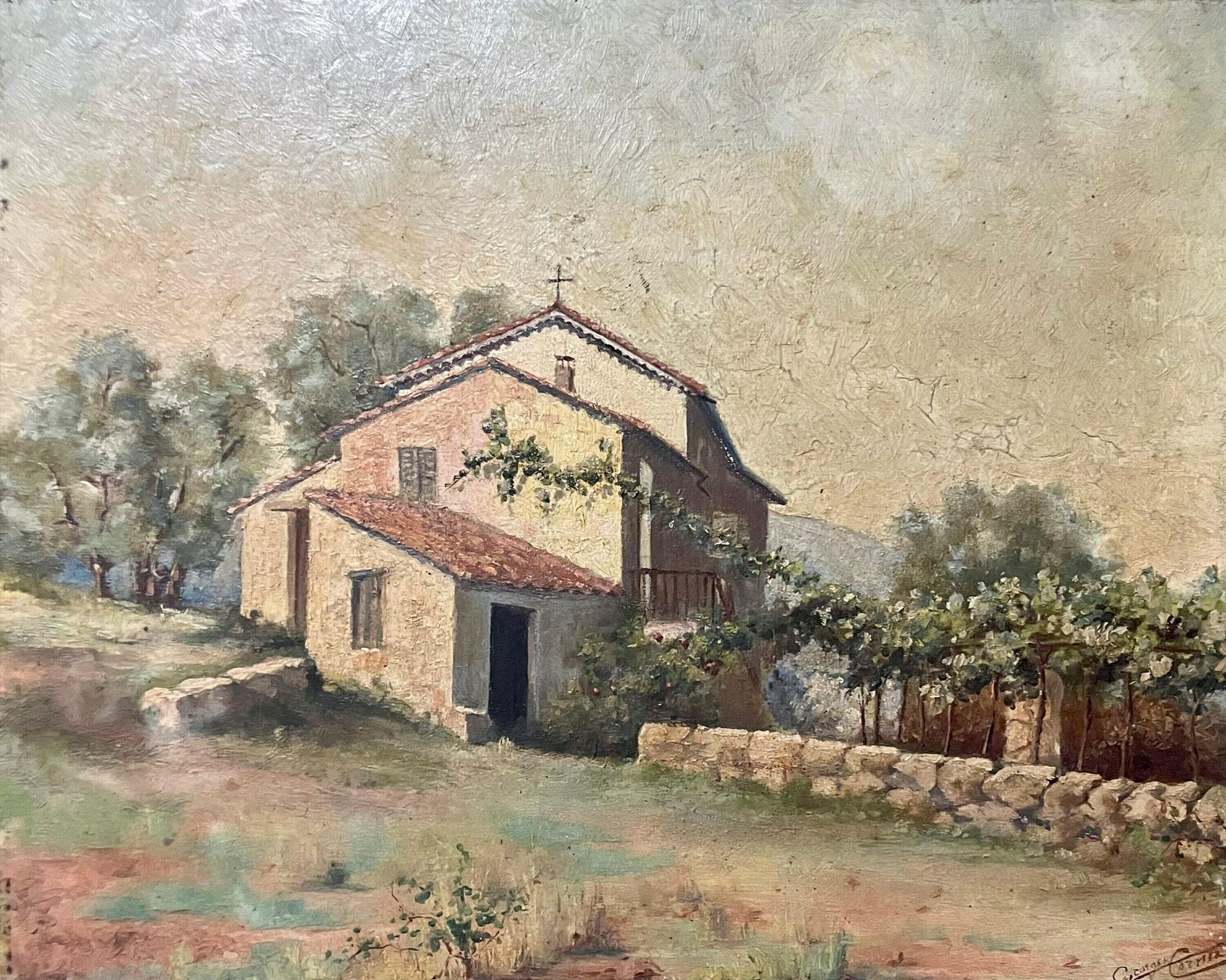 Frans Schilderij Op Hout, Jaren 1890 — Boerderij In De Provence photo furniture