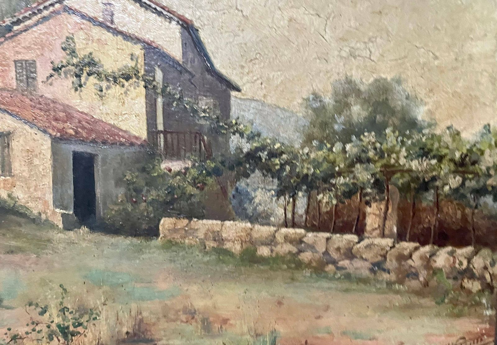 1890s French Oil On Wood — Farmhouse In Provence photo buy