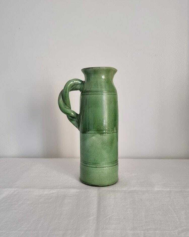 Tall Studio Pottery Green Water Pitcher photo furniture
