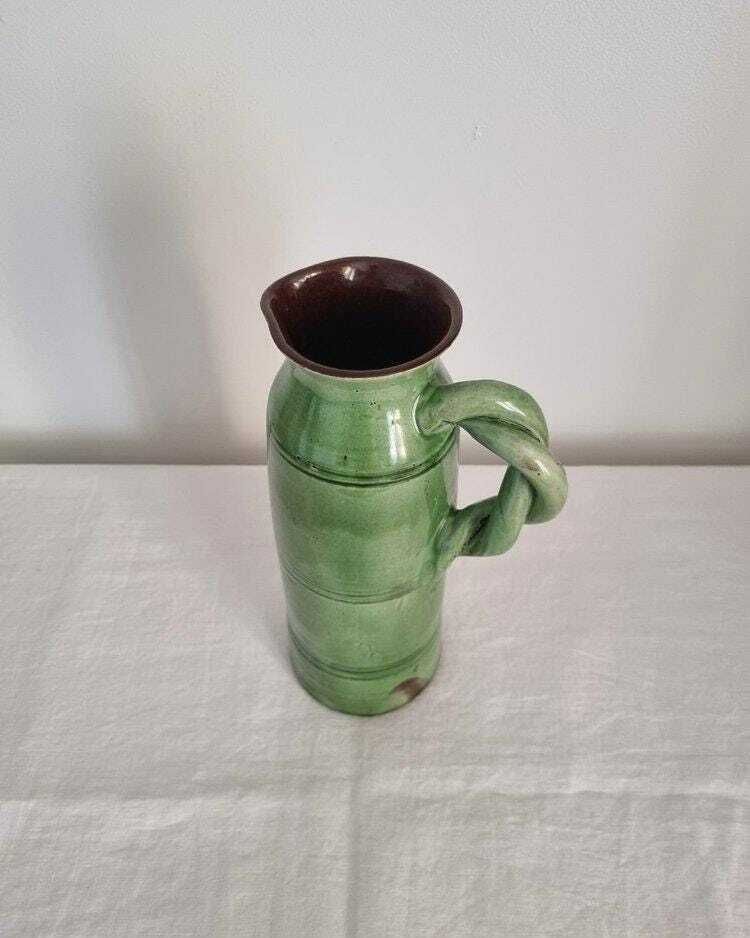 Tall Studio Pottery Green Water Pitcher photo vintage