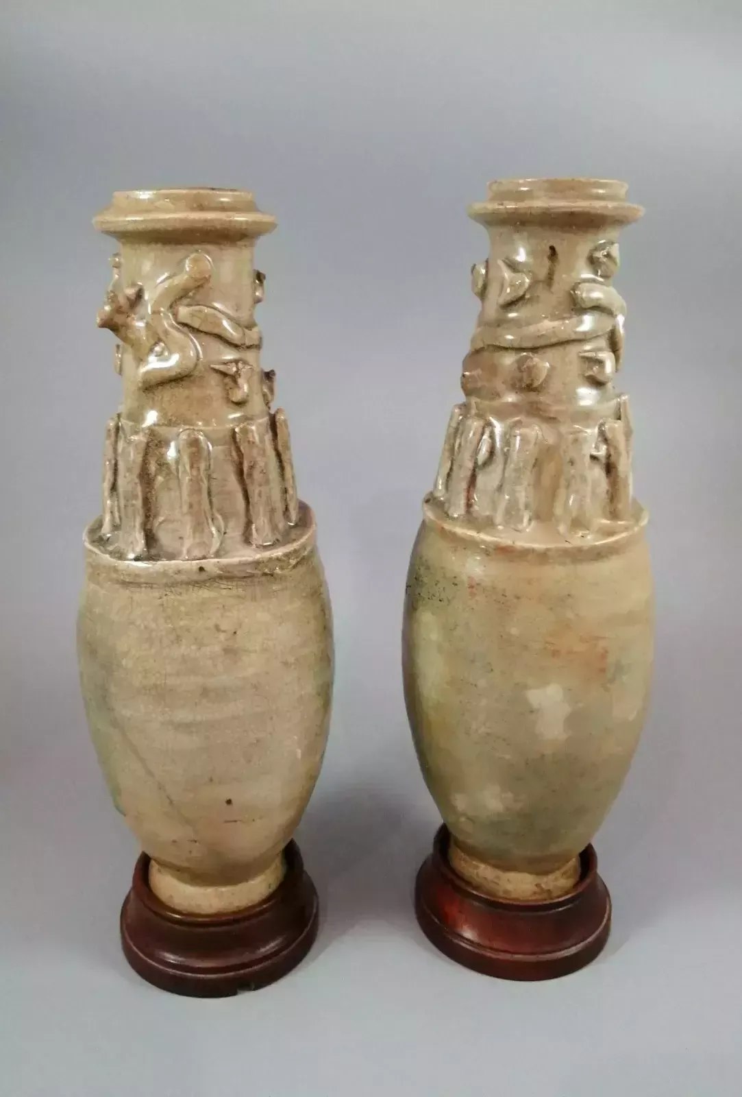 Couple Of Antique Chinese Celadon Funeral Vases, Song Dynasty (960 To 1279). photo furniture