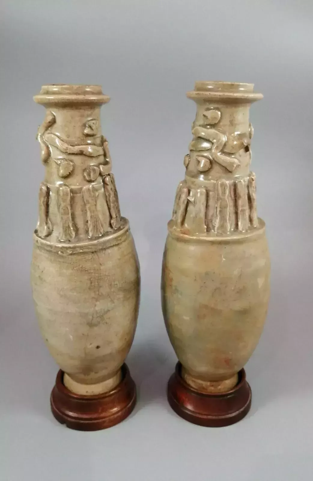 Couple Of Antique Chinese Celadon Funeral Vases, Song Dynasty (960 To 1279). photo for sale