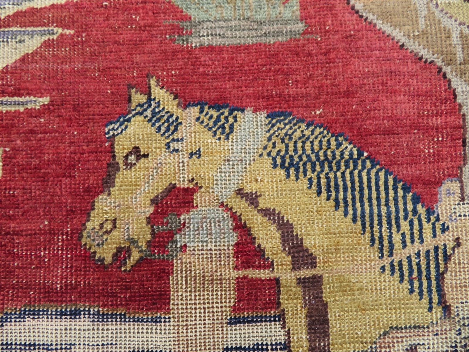 photo for sale 19th Century Turkish Pictorial (Hunting Scene) Silk Rug. West Anatolia. 171cm X 125cm.