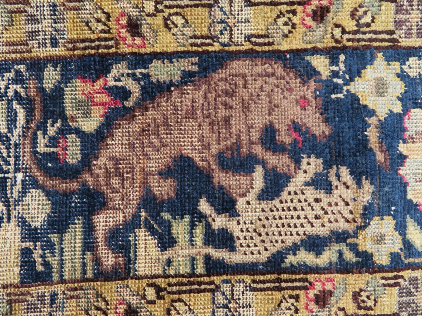 Textiles 19th Century Turkish Pictorial (Hunting Scene) Silk Rug. West Anatolia. 171cm X 125cm. photo