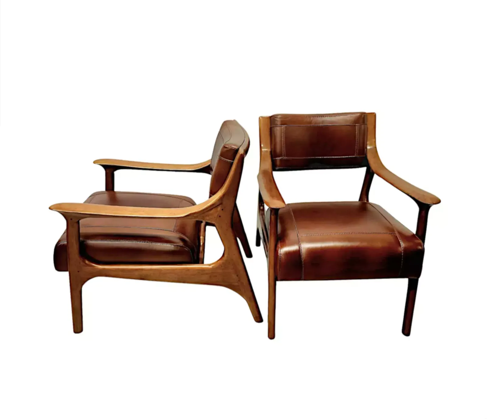A Stunning Mid Century Design Leather And Cherrywood Armchair photo for sale