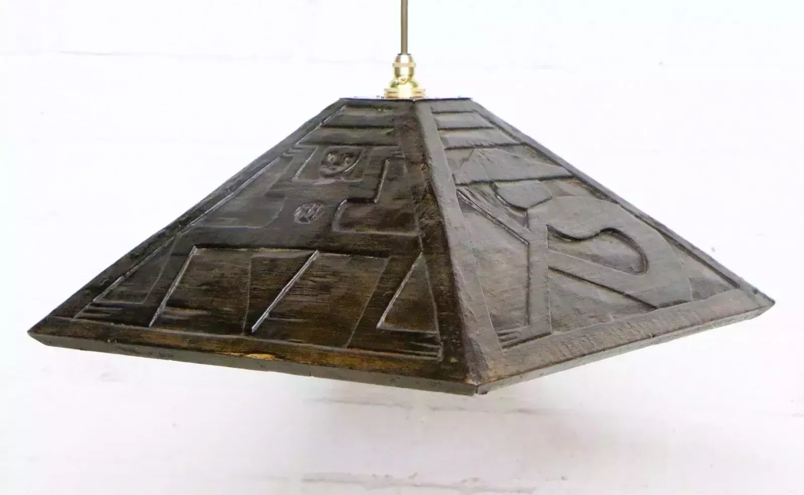 photo for sale Ceiling Light Vintage South African Wooden Pendant Hand Made & Carved