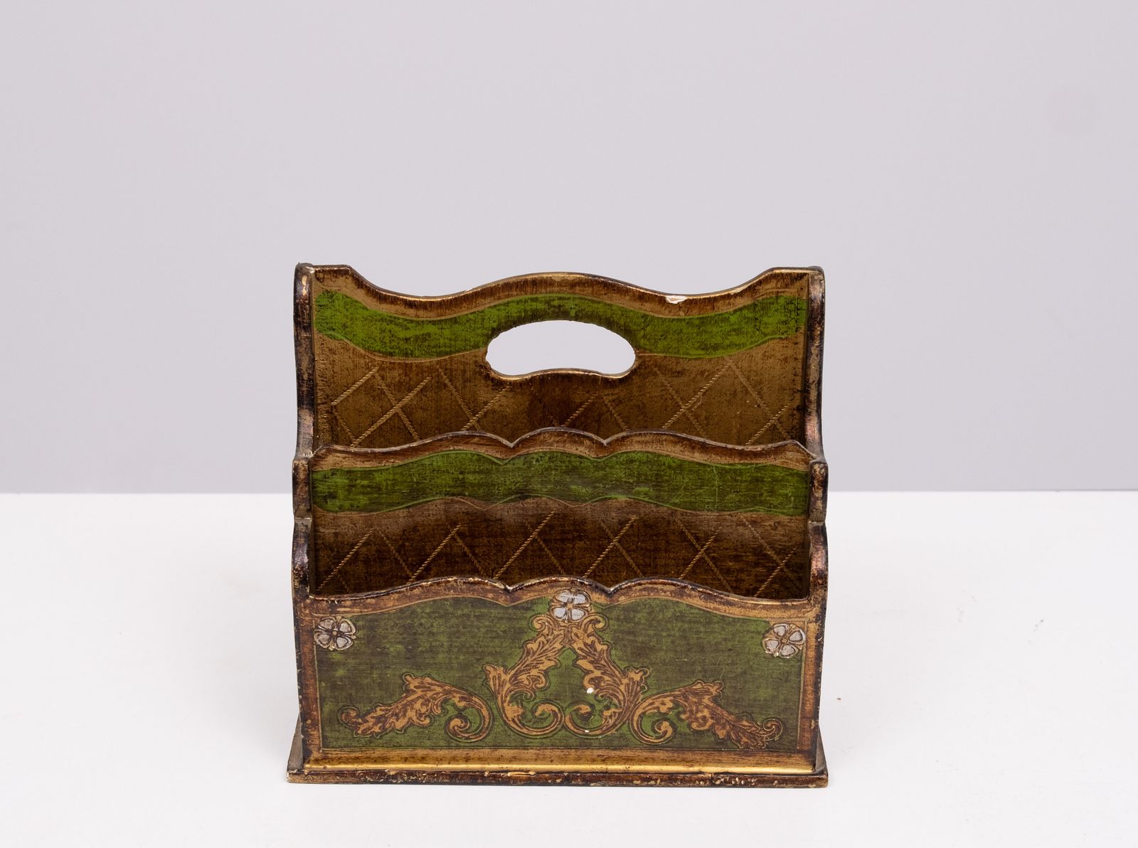 Set Of 3 Florentine Newspaper Rack, Letter Holder, Paper Basket 1960s Italy photo buy