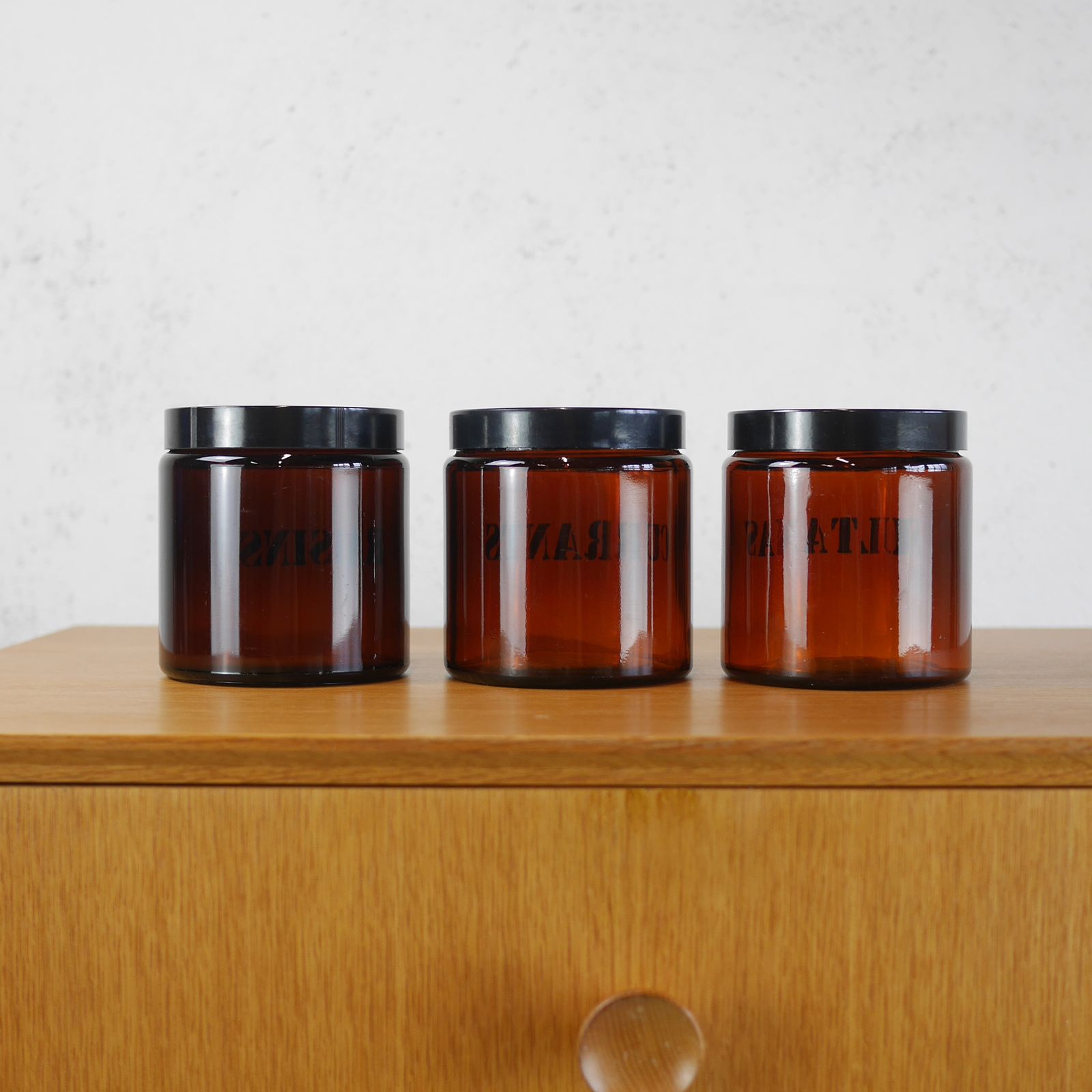 Set 3 Mid Century Brown Glass Storage Container Jar Currant photo furniture