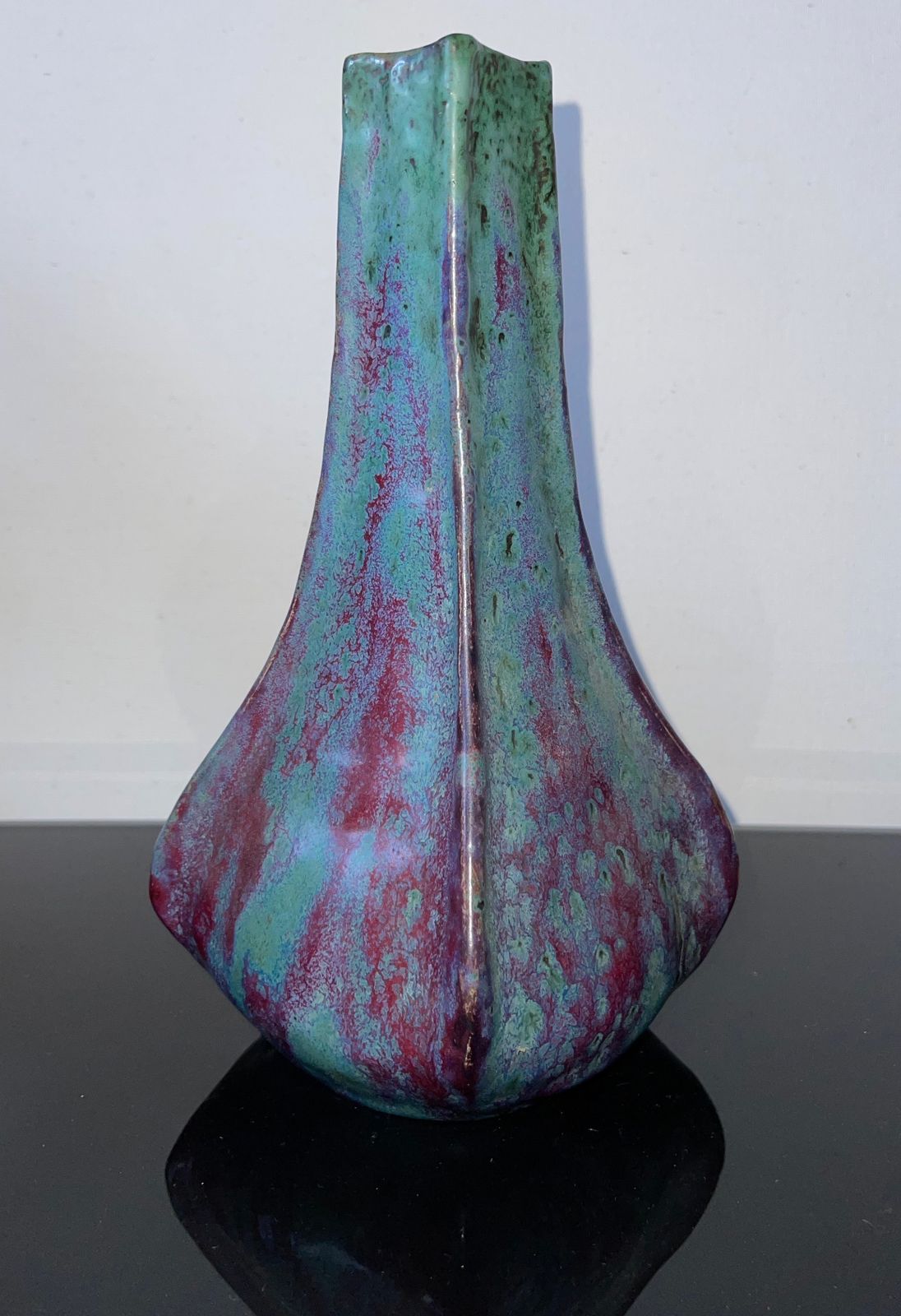 Pierre Adrien Dalpayrat Organic Vase With Oxblood And Jasper Blue Glaze, France Ca. 1900 photo for sale